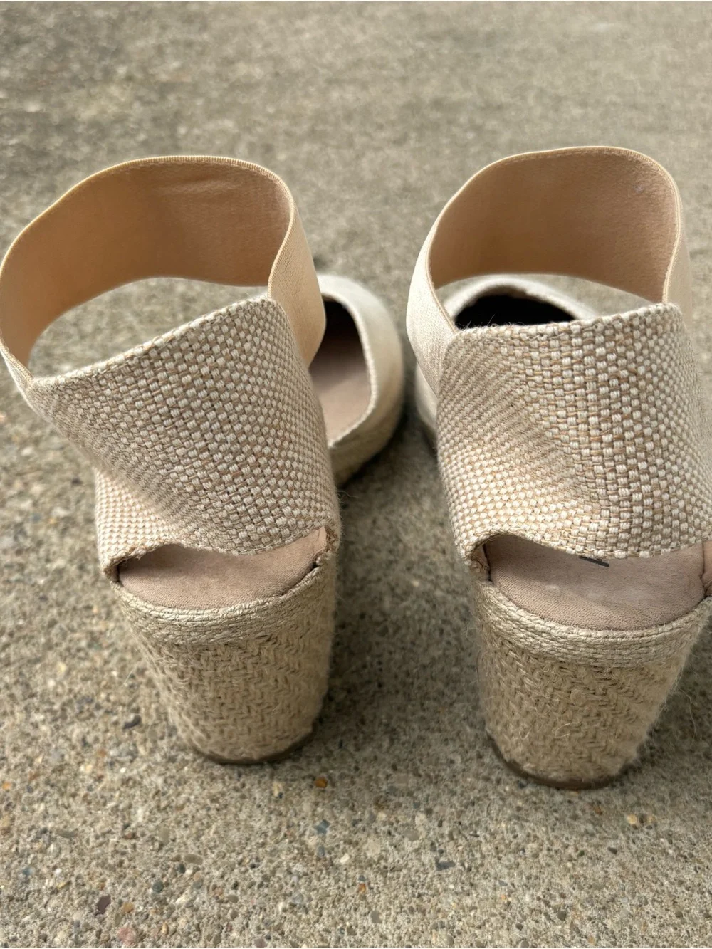 Anne Klein Zoey Iflex Natural Gold Canvas Wedge Espadrille Sandals Size 8.5